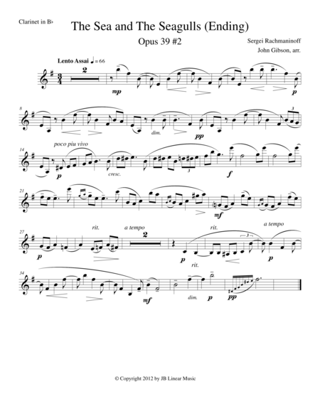 The Sea And The Seagulls By Rachmaninoff Set For Clarinet And Piano Sheet Music