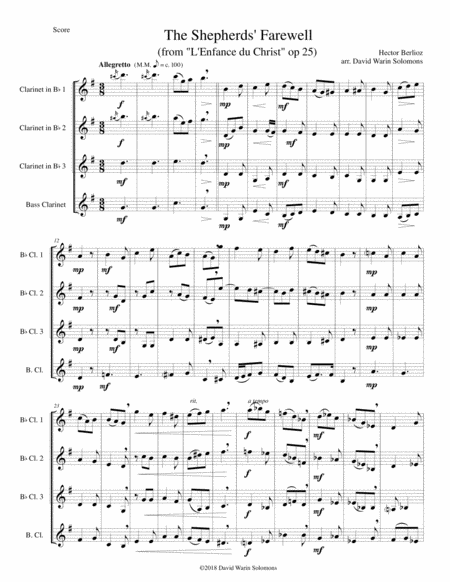 The Shepherds Farewell For Clarinet Quartet Sheet Music