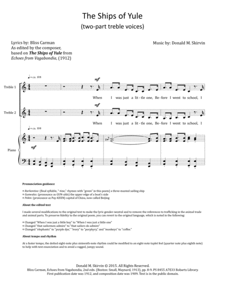 Free Sheet Music The Ships Of Yule Two Part Treble Voices