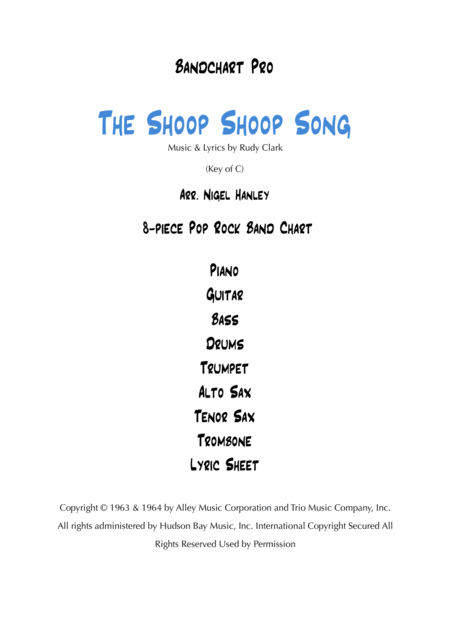 The Shoop Shoop Song Its In His Kiss 8pc Pop Rock Band Chart Sheet Music