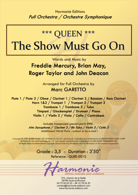 The Show Must Go On Queen Freddie Mercury Full Orchestra Arrangement Sheet Music