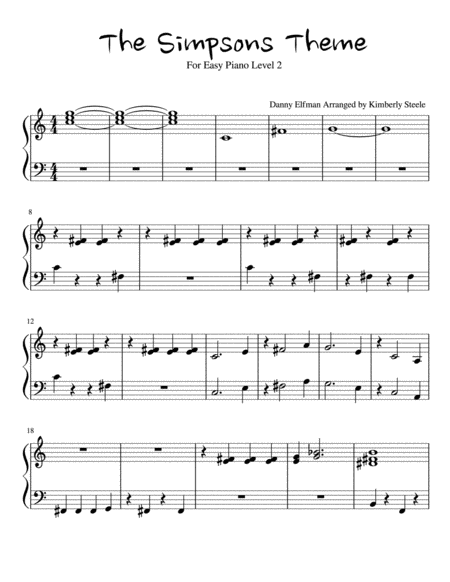 The Simpsons Theme For Easy Piano Level 2 Short Version Sheet Music