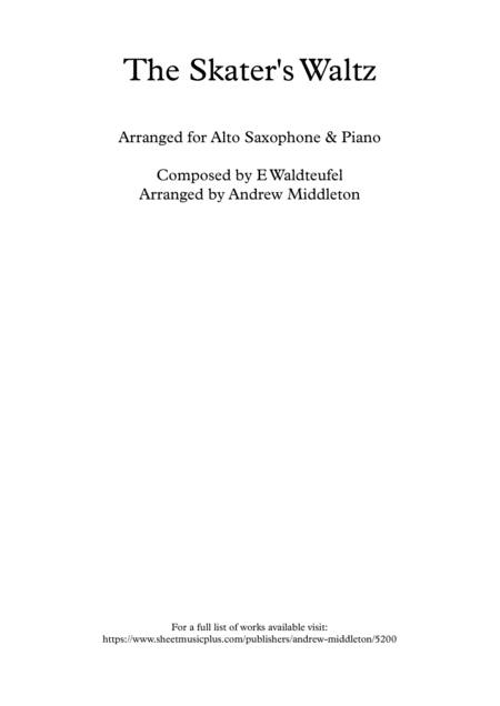 Free Sheet Music The Skaters Waltz Arranged For Alto Saxophone And Piano