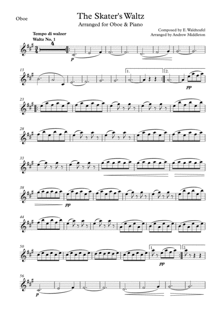 Free Sheet Music The Skaters Waltz Arranged For Oboe And Piano