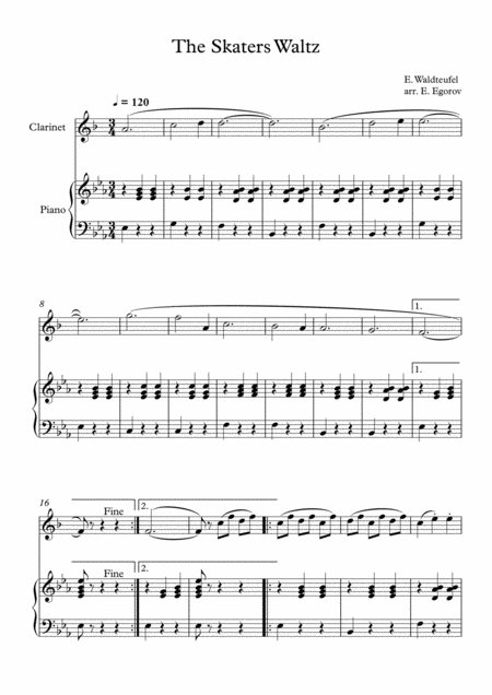 Free Sheet Music The Skaters Waltz Emile Waldteufel For Clarinet Piano