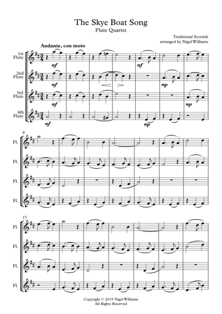 The Skye Boat Song For Flute Quartet Sheet Music