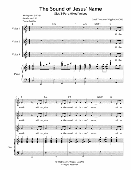 Free Sheet Music The Sound Of Jesus Name Ssa 3 Part