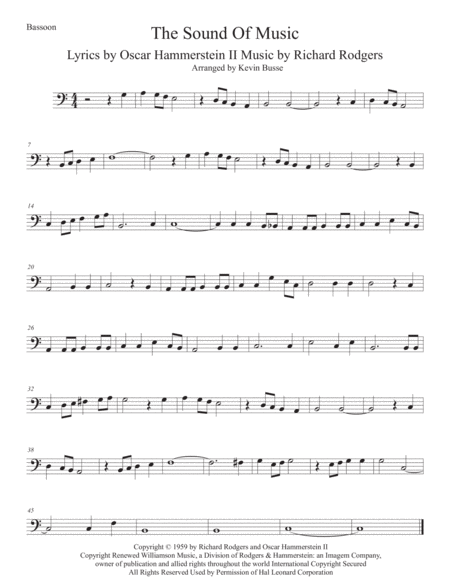 Free Sheet Music The Sound Of Music Easy Key Of C Bassoon