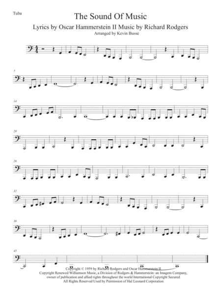 Free Sheet Music The Sound Of Music Easy Key Of C Tuba