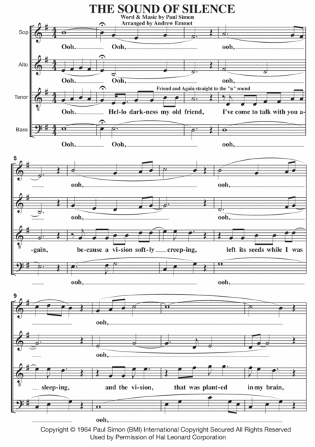 The Sound Of Silence A Cappella Sheet Music