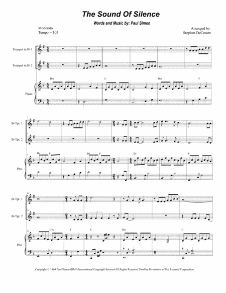 The Sound Of Silence Duet For Bb Trumpet Sheet Music