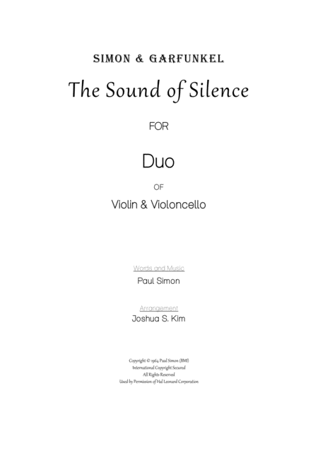 The Sound Of Silence For Duet Easy Violin Cello Sheet Music