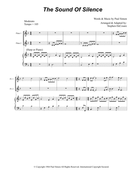 The Sound Of Silence For Flute Ensemble Sheet Music