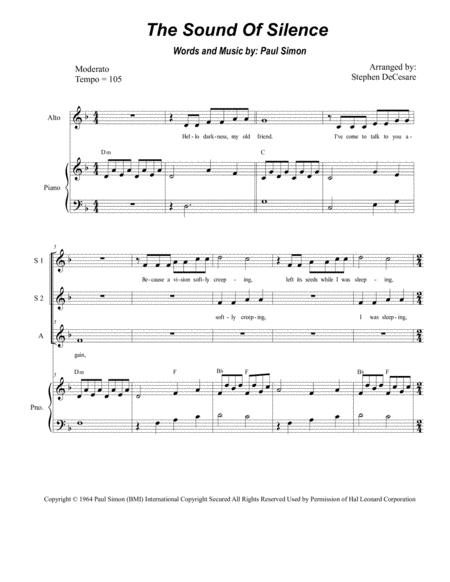 The Sound Of Silence For Ssa Sheet Music