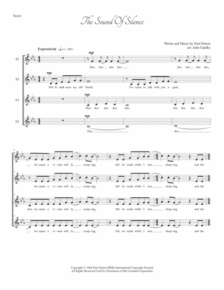 The Sound Of Silence For Ssaa A Cappella Quartet Sheet Music