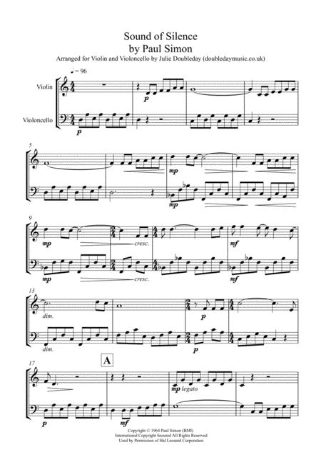 Free Sheet Music The Sound Of Silence For Violin And Violoncello