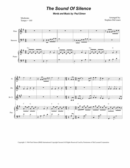 The Sound Of Silence For Woodwind Quartet And Piano Sheet Music