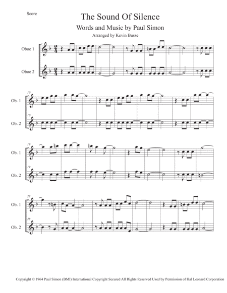 The Sound Of Silence Oboe Duet Sheet Music