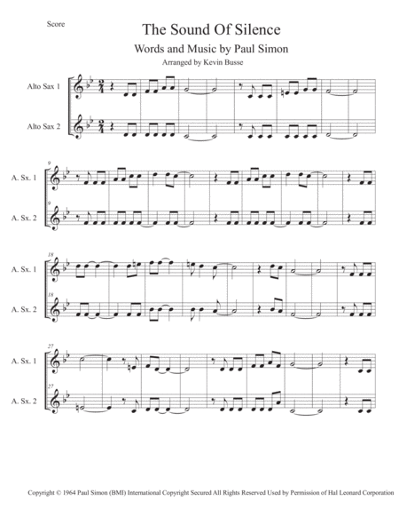 The Sound Of Silence Original Key Alto Sax Sheet Music