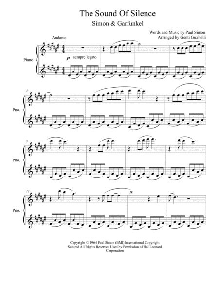 Free Sheet Music The Sound Of Silence Piano Solo