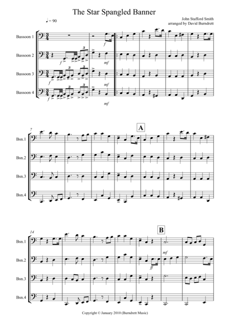 The Star Spangled Banner For Bassoon Quartet Sheet Music