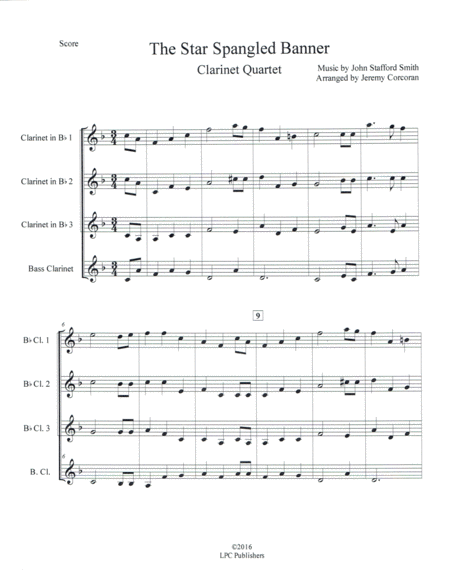 The Star Spangled Banner For Clarinet Quartet Sheet Music