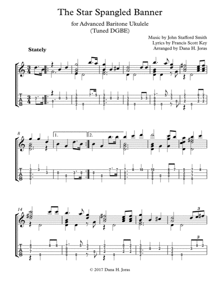 The Star Spangled Banner For Fingerpicking Baritone Ukulele Sheet Music