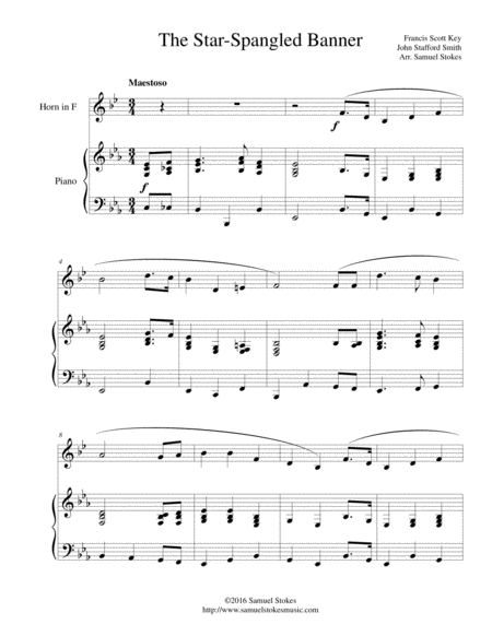 Free Sheet Music The Star Spangled Banner For French Horn And Piano