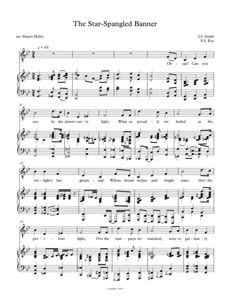 Free Sheet Music The Star Spangled Banner For Low Voice Piano In Bb