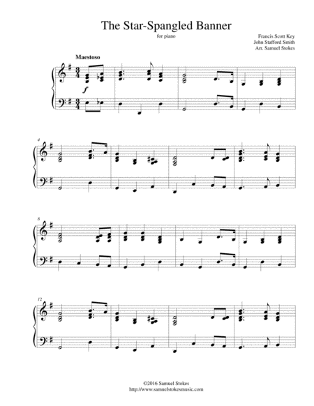 The Star Spangled Banner For Piano Sheet Music