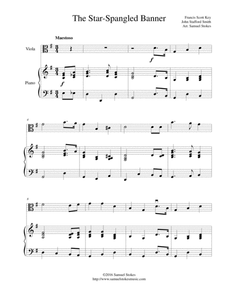 The Star Spangled Banner For Viola And Piano Sheet Music