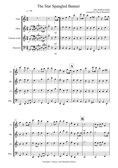 The Star Spangled Banner For Wind Quartet Sheet Music