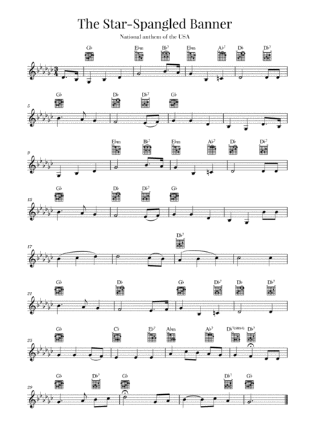 The Star Spangled Banner National Anthem Of The Usa Guitar G Flat Major Sheet Music