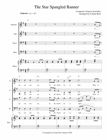 The Star Spangled Banner Satb And Piano Sheet Music