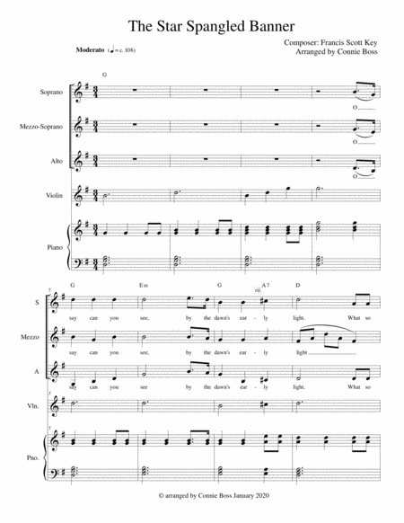 The Star Spangled Banner Ssa C Instrument And Piano Sheet Music