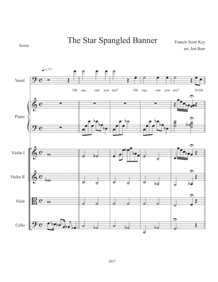 The Star Spangled Banner String Quintet And Voice Sheet Music