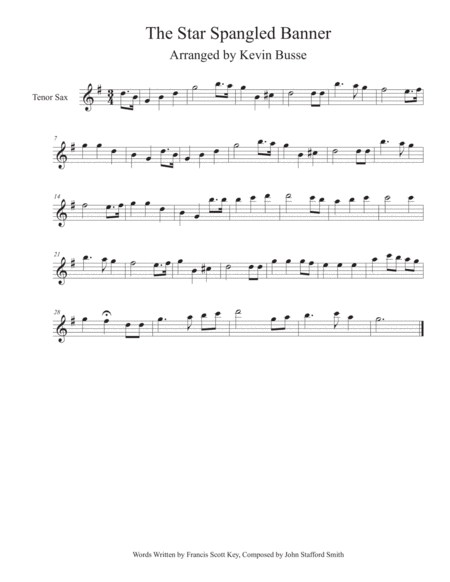 The Star Spangled Banner Tenor Sax Sheet Music