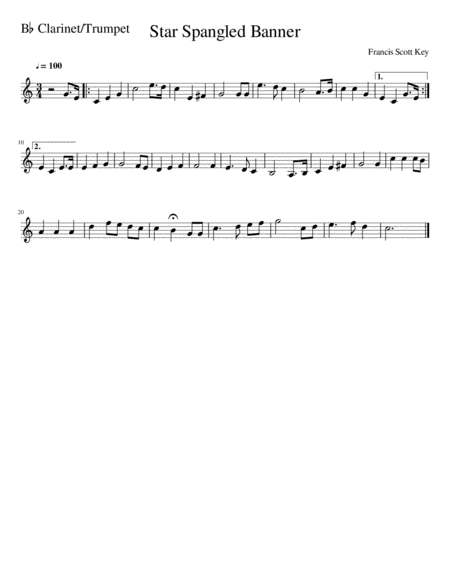 The Star Spangled Banner Trumpet Clarinet Sheet Music