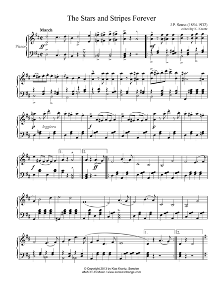 Free Sheet Music The Stars And Stripes Forever For Easy Piano Solo Abridged