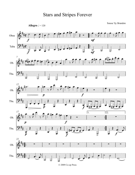 The Stars And Stripes Forever For Oboe And Tuba Sheet Music