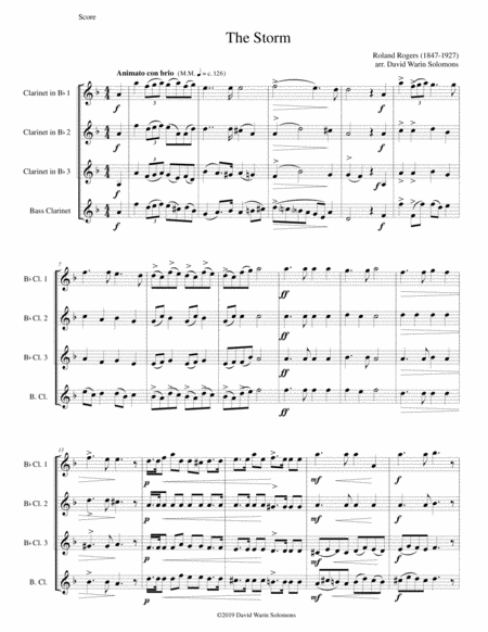 Free Sheet Music The Storm Arranged For Clarinet Quartet