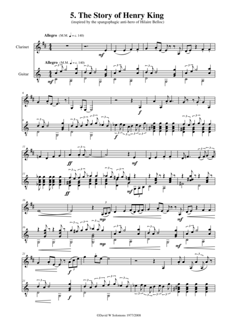 The Story Of Henry King For Clarinet And Guitar Sheet Music