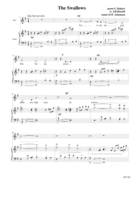 Free Sheet Music The Swallows Alto And Piano