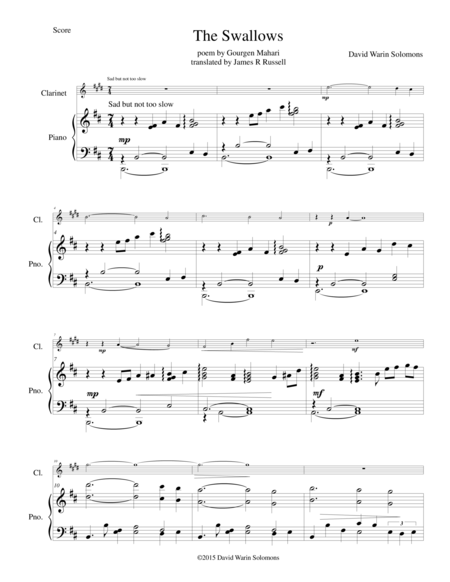 Free Sheet Music The Swallows For Clarinet And Piano