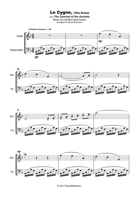 The Swan Le Cygne By Saint Saens Duet For Violin And Cello Sheet Music