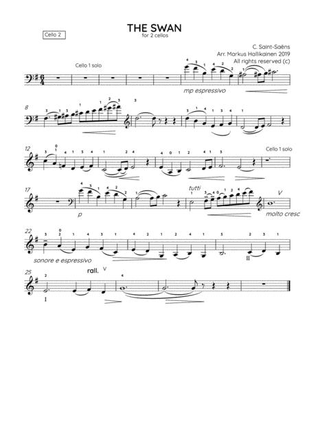 The Swan Le Cygne For 2 Cellos Cello Duet And Piano Sheet Music