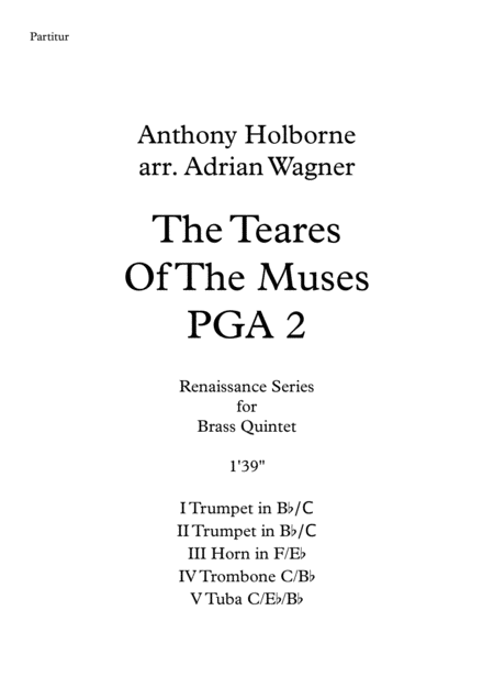 The Teares Of The Muses Pga 2 Anthony Holborne Brass Quintet Arr Adrian Wagner Sheet Music