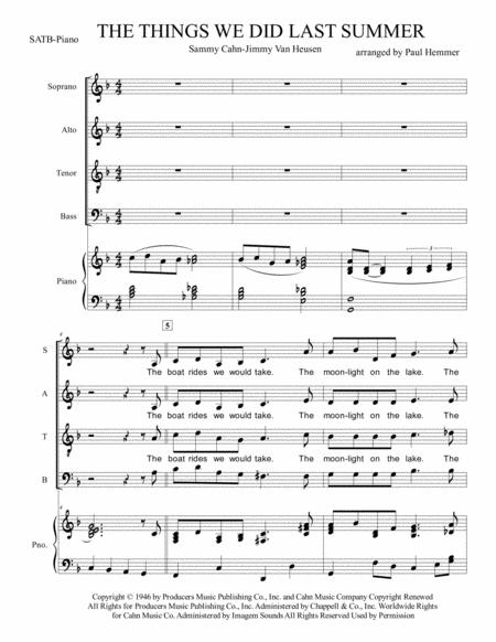 Free Sheet Music The Things We Did Last Summer Satb Piano Acc