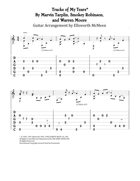 Free Sheet Music The Tracks Of My Tears For Fingerstyle Guitar Tuned Cgdgad