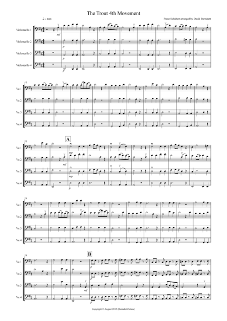 The Trout 4th Movement For Cello Quartet Sheet Music